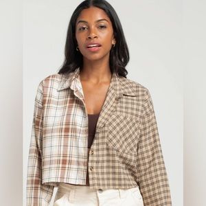 RSQ Spliced Brown Crop Flannel